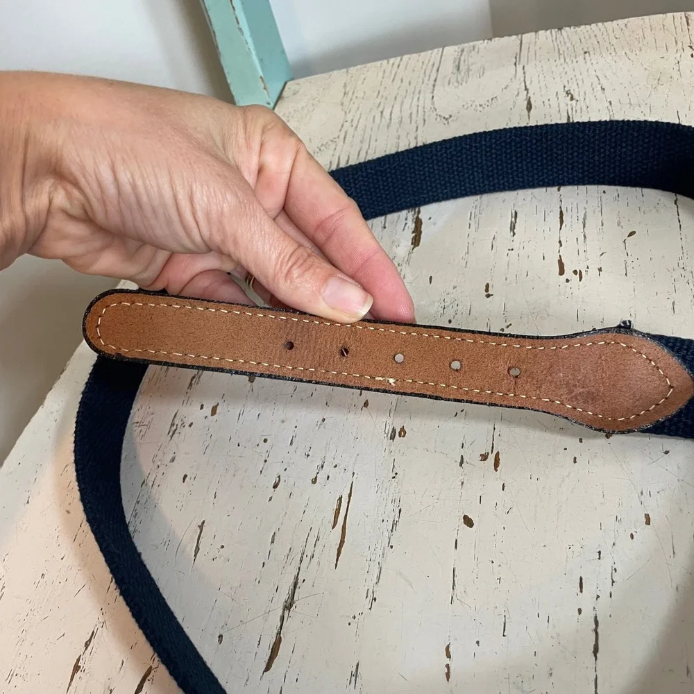 Auburn Tigers Mens Canvas Web Belt Navy Blue Leather Trim Size 38 AU Gameday